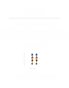 Detailed view of vintage tassel earrings with blue and red rhinestones and measurements
