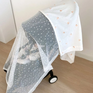 Stroller Mosquito Net Sunshade Cover Breathable Windproof Cotton Embroidered Mesh Gauze Baby Outdoor Blanket Korean Ins Style