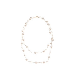 French vintage layered pearl and crystal bead long necklace with golden chain