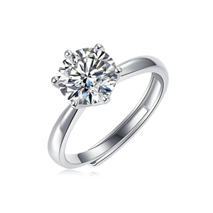 Eleganter Moissanit-Ring mit Sechs-Krallen-Fassung aus S925 Sterlingsilber im Brillantschliff