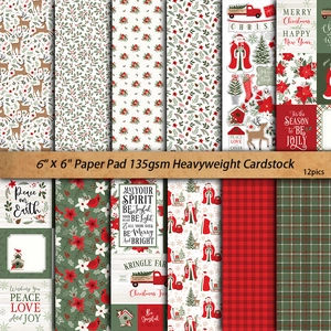 Christmas scrapbook paper set with 12 vintage patterns including reindeer and holly motifs
