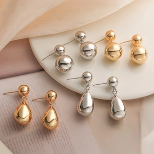 Minimalist Geometric Drop Earrings Copper Gold Silver Plated Double Ball Teardrop Dainty Chic Jewelry For Women