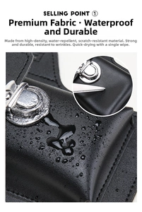 Waterproof and scratch-resistant black leather waist bag detail with scissor test