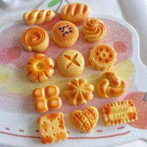 Set of 14 miniature resin bread and butter cookie charms for DIY crafting and decor