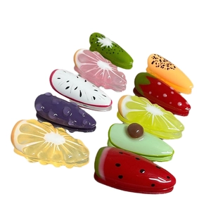 Summer fruit party press-on nails featuring cute 3D lemon and strawberry resin designs