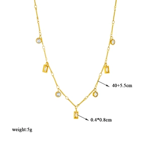 Elegant gold geometric necklace with crystal pendants and adjustable 40+5.5cm chain