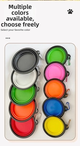 Collapsible pet travel bowls in multiple colors with carabiners for outdoor hiking