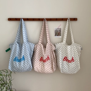 Polka Dot Print Tote Bag Large Capacity Polyester Beach Letter Shoulder Bag Casual Shopping For Women