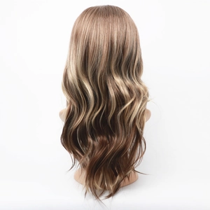 Long wavy light brown ombre cosplay wig for women with stylish blonde highlights