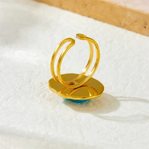 Vintage gold-plated double-layer stainless steel ring with oval turquoise stone inlay