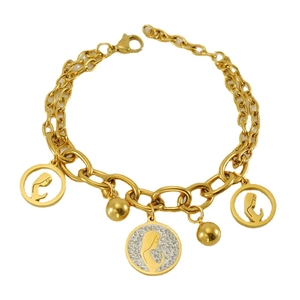 Gold 18K plated double layer stainless steel bracelet with Virgin Mary coin charms