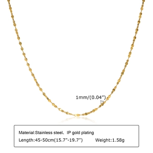 Detail showing 1mm gold stainless steel snake chain specifications and dimensions
