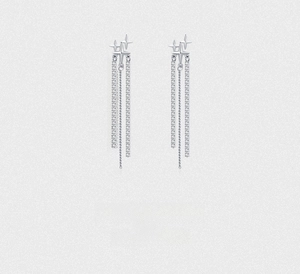 Detailed view of S925 sterling silver long tassel earrings with star-shaped stud design