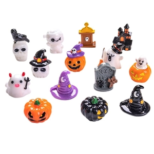 13-piece set of miniature Halloween figurines featuring ghosts pumpkins and skeletons