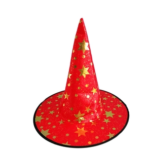 Chapeau de sorcier d'Halloween rouge avec étoiles dorées pour enfants et adultes