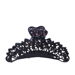 Retro 9cm large black hair claw clip with vintage alloy filigree and beaded details