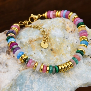 Natural Stone Beaded Bracelet Colorful Semi Precious Gemstone Stainless Steel Clasp Adjustable Bohemian Summer Jewelry Women