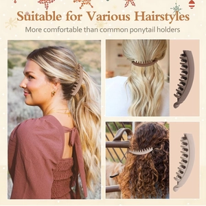 Detail of 13cm banana hair clip showing its usage on straight and curly hair styles