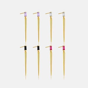 925 Sterling Silver Long Dangle Earrings 18K Gold Plated Geometric Tapered Cone Pendant Elegant Wedding Jewelry Women