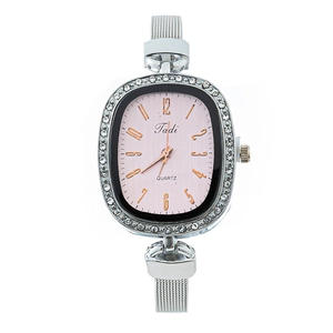 Elegant Women Quartz Watch Rhinestone Bezel Alloy Mesh Strap Oval Dial Arabic Numerals Analog Wristwatch For Ladies