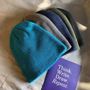 Beanie Hat Acrylic Ribbed Knit Thickened Warm Elastic Retro Solid Color Unisex Streetwear Cold Weather Cap