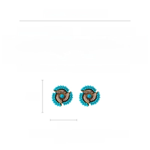 Detailed size guide for vintage acrylic flower earrings with turquoise blue beads and crystals