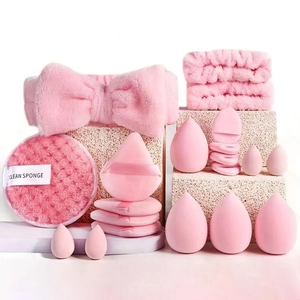 Rosa Make-up Schwamm Set mit Mischschwämmen, Plüsch-Stirnband und Handgelenkbändern