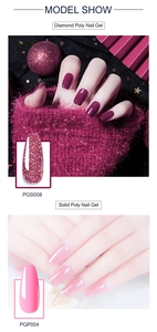 Detail show of Diamond Poly Nail Gel in dark purple and Solid Poly Gel in light pink finish