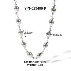 Detailed size specifications for the stainless steel water drop chain necklace design