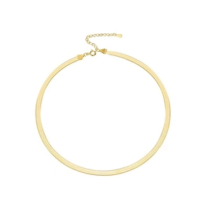Minimalist golden stainless steel herringbone snake chain necklace on white background