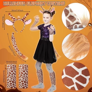 Detailed size chart for kids giraffe costume set with ears headband and tail