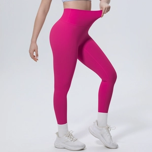 Rosarote High-Waist-Yogahose mit hoher Dehnbarkeit und körperformendem Stützeffekt