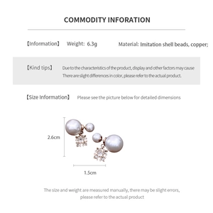 Detailed dimension guide for floral pearl earrings with size 2.6cm x 1.5cm specs