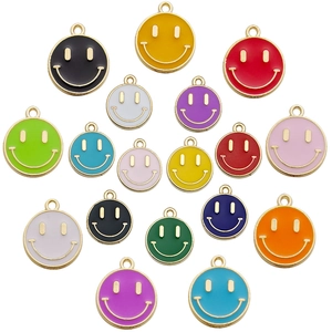 Enamel smiley face charms in various colors for DIY necklace and bracelet jewelry making