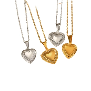Locket necklace with heart-shaped pendants in gold and silver, plain and stone-set styles
