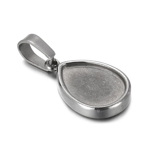 Sleek silver stainless steel teardrop pendant base with bail for DIY jewelry making