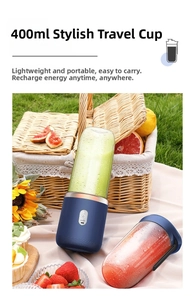Portable 400ml electric juicer with dual transparent cups for outdoor picnic use