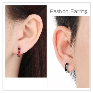 Fashionable square zircon hoop earrings in red and black stones for men and women