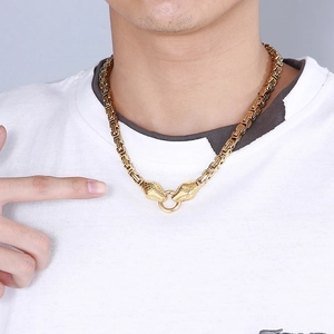 Collier byzantin en acier titane pour homme avec fermoir tête de serpent doré