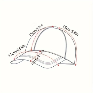 Size chart for washed vintage baseball cap showing height, brim, and side measurements