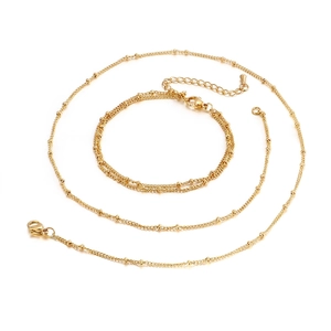 Minimalist Stainless Steel Bead Chain Necklace And Bracelet For Women Gold Silver Plated Elegant Fashion Jewelry Accessory