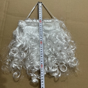 Detailed view of 35cm curly white Santa Claus beard with elastic strap for dressing up