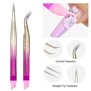 Gradient stainless steel nail tweezers set with silicone pressing head and textured grip