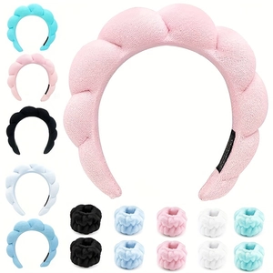 Macro shot of pink sponge headband and wristbands set in soft microfiber material