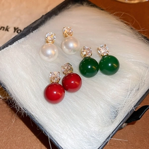Elegant Geometric Zircon Faux Artificial Pearl Stud Earrings With 925 Sterling Silver Earring Post For Women French Style
