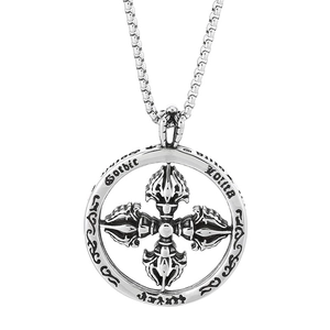 Gothic stainless steel necklace with Vajra cross pendant and Venetian box chain link