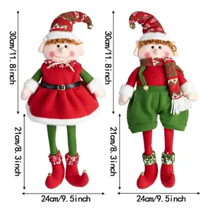 Size chart for Christmas plush elf dolls showing body height and retractable leg measurements