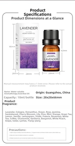 Water-soluble aromatherapy oil dimensions detail with 10ml bottle and packaging size