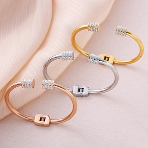 Bracelet Jonc Ouvert En Acier Inoxydable Pour Femmes Avec Extrémités Cylindriques En Strass Bijoux De Mode En Forme De C
