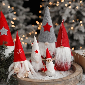 Christmas Gnome Decoration Skiing Tomte Doll Handmade Felt Knit Fabric Wooden Ski Nordic Holiday Desktop Ornament